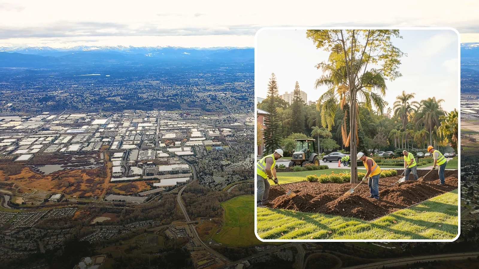 Municipal Mulch Installation in Kent, King County, WA - We install organic mulch in public tree rings, beds, and natural areas to conserve moisture and build soil for Western Washington...