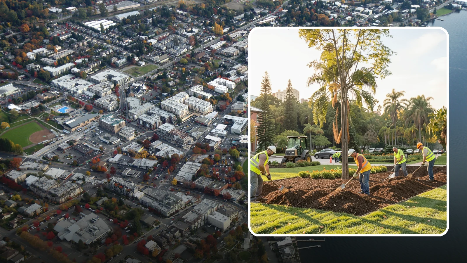 Municipal Mulch Installation in Kirkland, King County, WA - We install organic mulch in public tree rings, beds, and natural areas to conserve moisture and build soil for Western Washington...