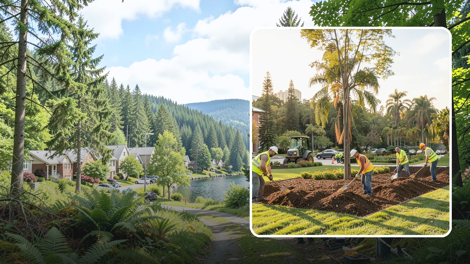 Municipal Mulch Installation in Lake Forest Park, King County, WA - We install organic mulch in public tree rings, beds, and natural areas to conserve moisture and build soil for Western Washington...