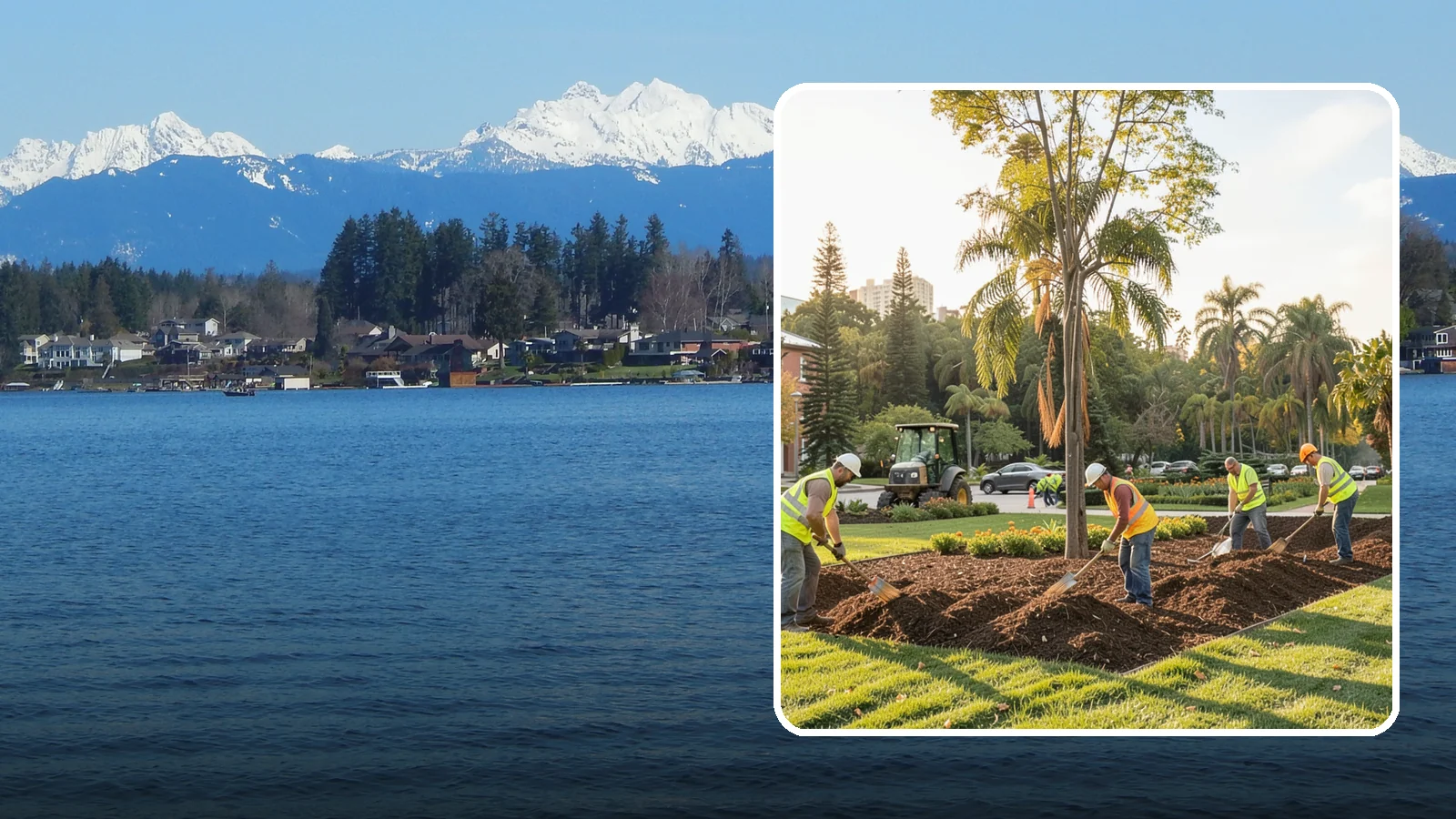 Municipal Mulch Installation in Lake Stevens, Snohomish County, WA - We install organic mulch in public tree rings, beds, and natural areas to conserve moisture and build soil for Western Washington...