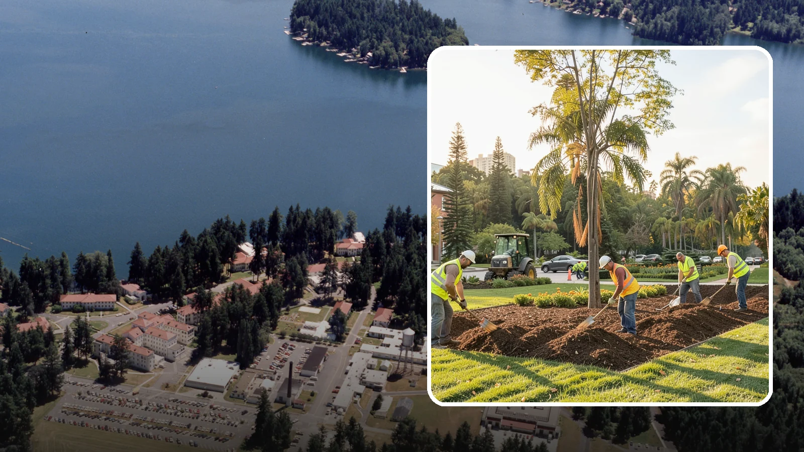 Municipal Mulch Installation in Lakewood, Pierce County, WA - We install organic mulch in public tree rings, beds, and natural areas to conserve moisture and build soil for Western Washington...