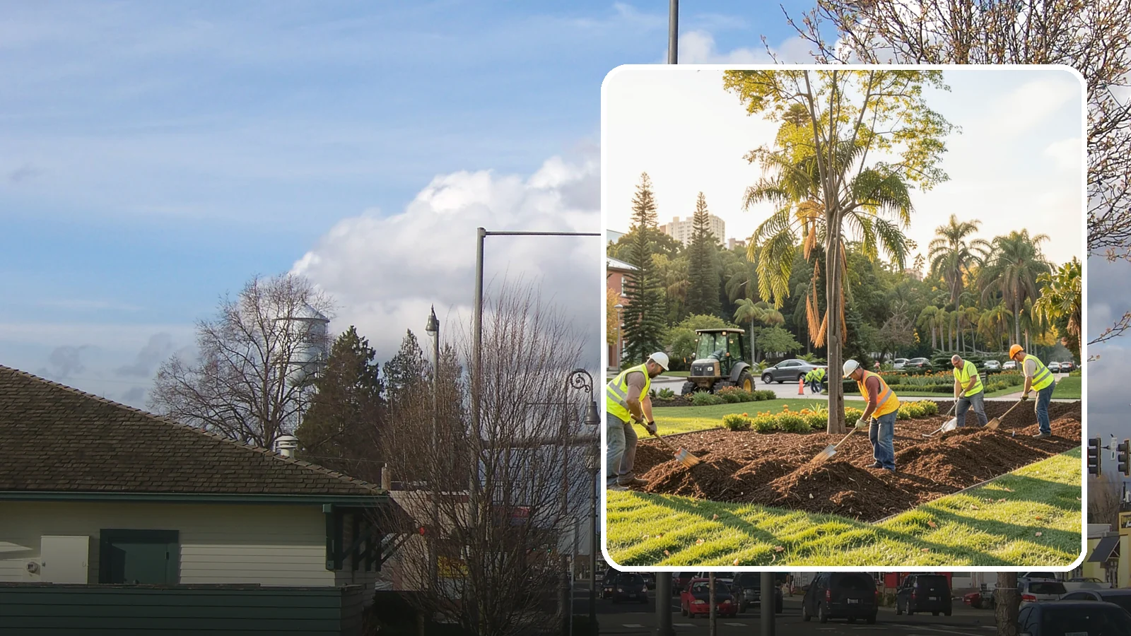 Municipal Mulch Installation in Marysville, Snohomish County, WA - We install organic mulch in public tree rings, beds, and natural areas to conserve moisture and build soil for Western Washington...