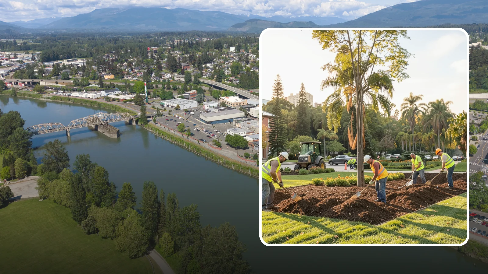 Municipal Mulch Installation in Mount Vernon, Skagit County, WA - We install organic mulch in public tree rings, beds, and natural areas to conserve moisture and build soil for Western Washington...