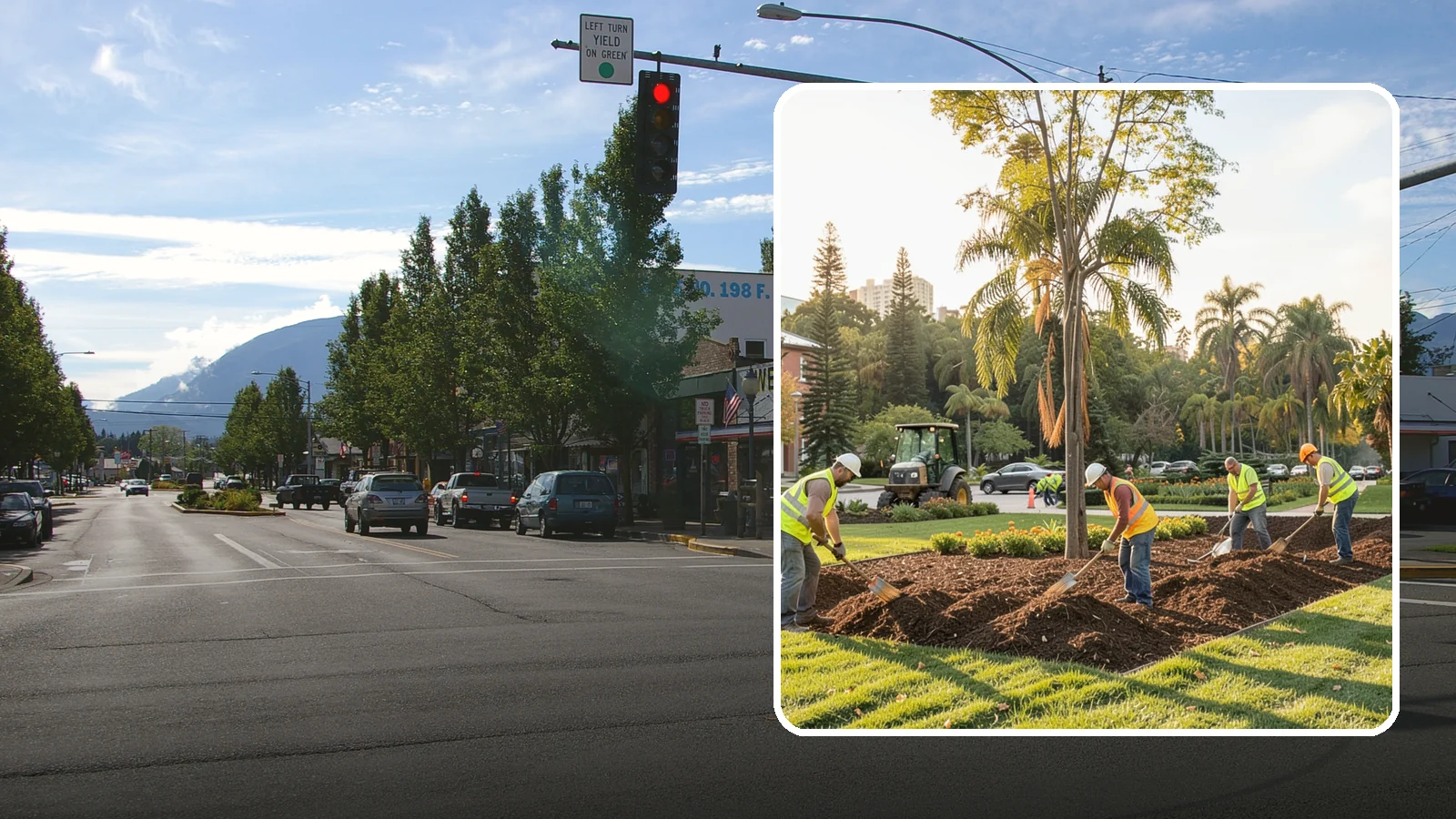 Municipal Mulch Installation in North Bend, King County, WA - We install organic mulch in public tree rings, beds, and natural areas to conserve moisture and build soil for Western Washington...