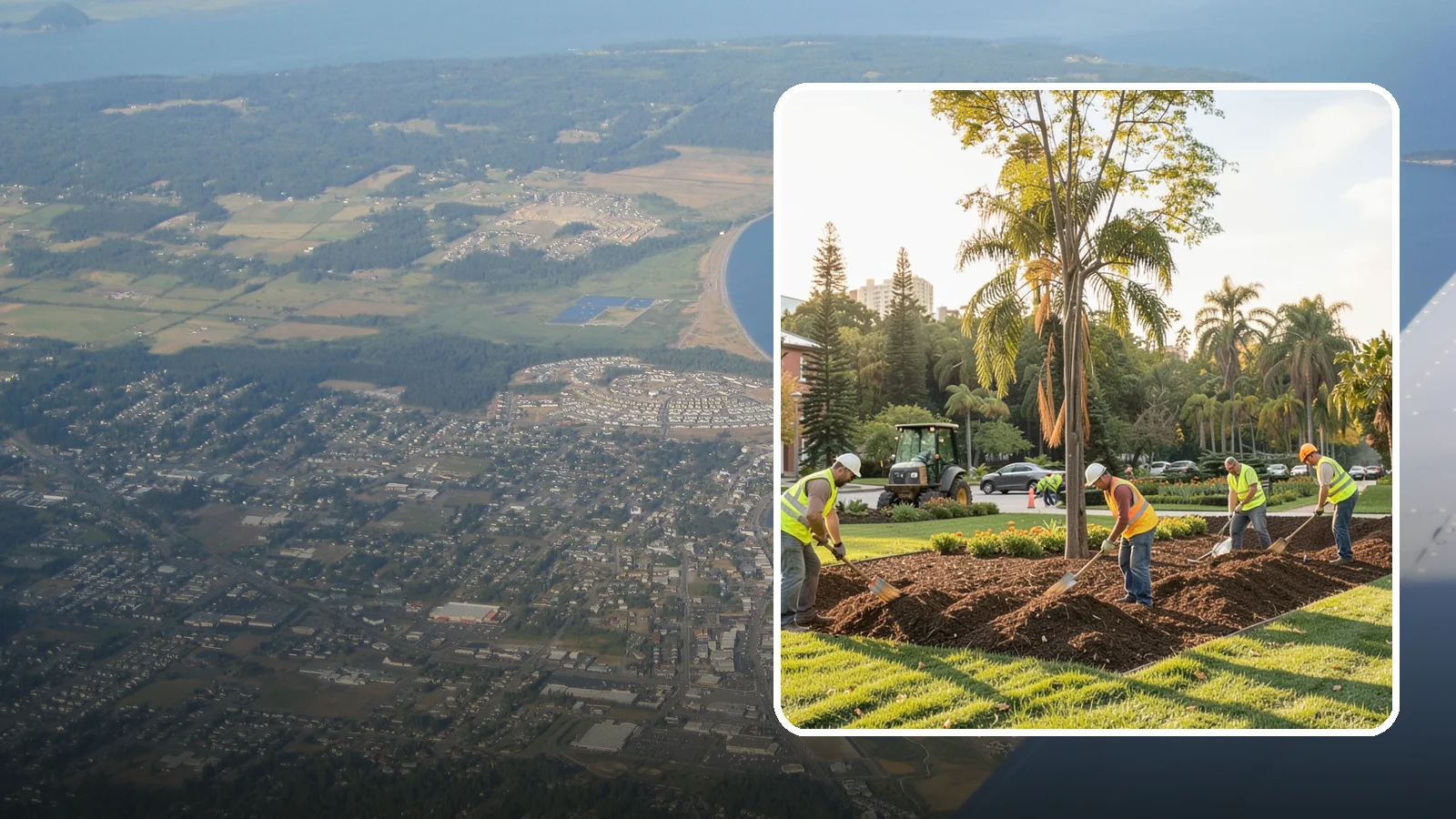 Municipal Mulch Installation in Oak Harbor, Island County, WA - We install organic mulch in public tree rings, beds, and natural areas to conserve moisture and build soil for Western Washington...
