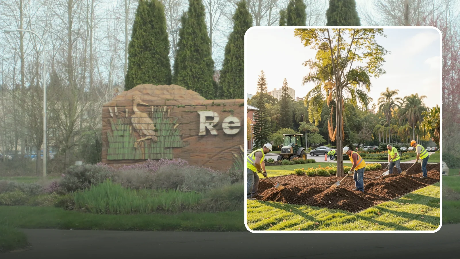 Municipal Mulch Installation in Renton, King County, WA - We install organic mulch in public tree rings, beds, and natural areas to conserve moisture and build soil for Western Washington...