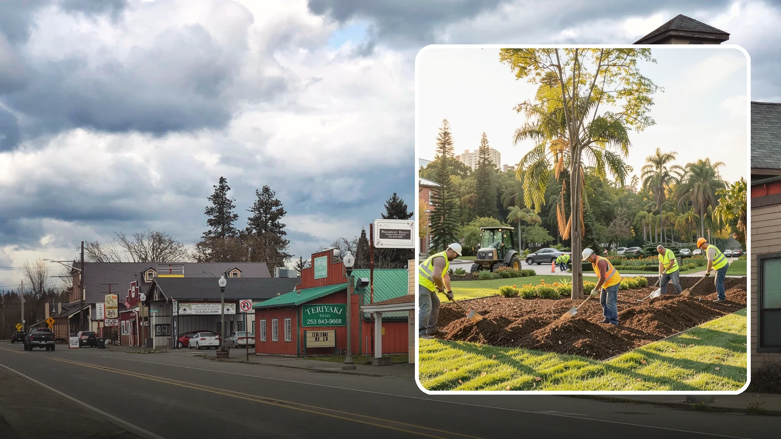 Municipal Mulch Installation in Roy, Pierce County, WA - We install organic mulch in public tree rings, beds, and natural areas to conserve moisture and build soil for Western Washington...