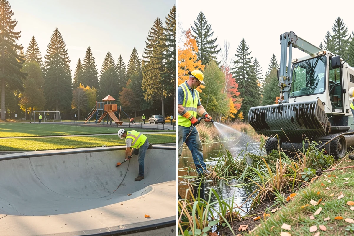 Municipal Mulch Installation in Sammamish, King County, WA - We calculate coverage and confirm mulch type and depth by area