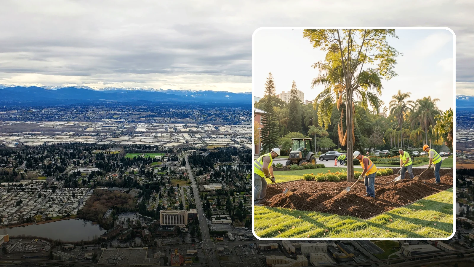Municipal Mulch Installation in SeaTac, King County, WA - We install organic mulch in public tree rings, beds, and natural areas to conserve moisture and build soil for Western Washington...