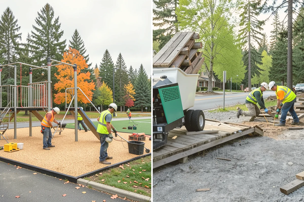 Municipal Mulch Installation in Stanwood, Snohomish County, WA - We calculate coverage and confirm mulch type and depth by area