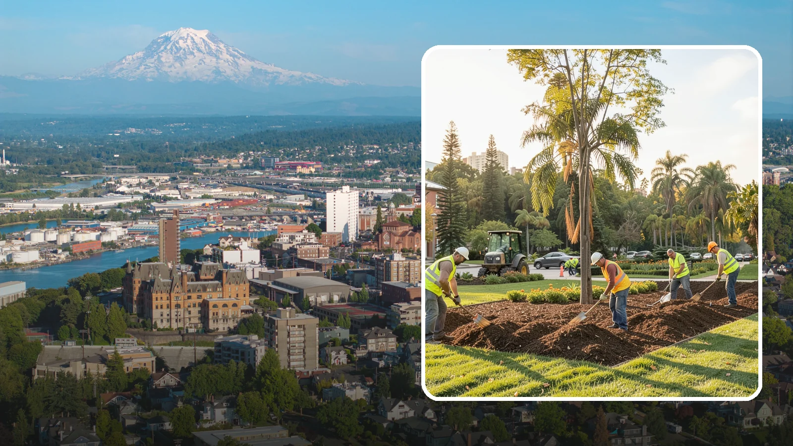 Municipal Mulch Installation in Tacoma, Pierce County, WA - We install organic mulch in public tree rings, beds, and natural areas to conserve moisture and build soil for Western Washington...