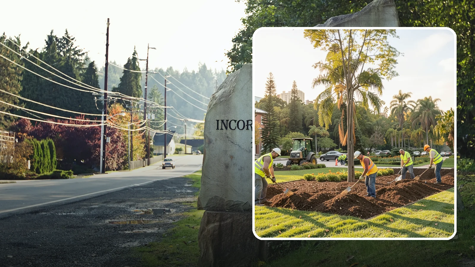 Municipal Mulch Installation in Wilkeson, Pierce County, WA - We install organic mulch in public tree rings, beds, and natural areas to conserve moisture and build soil for Western Washington...
