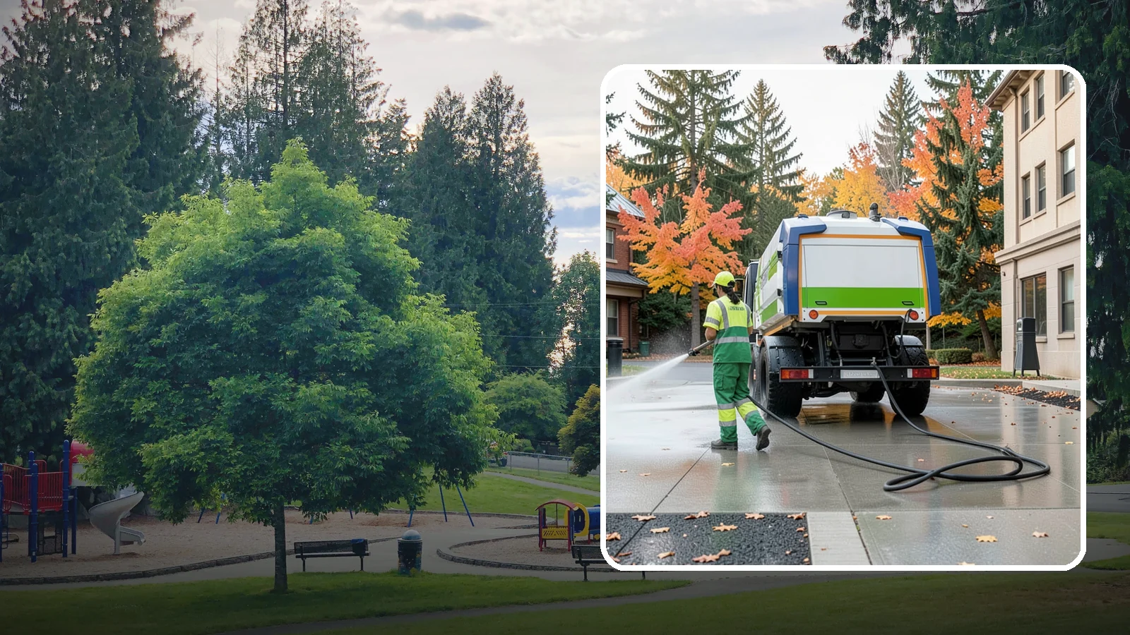 Municipal Plaza Cleaning in Bonney Lake, Pierce County, WA - We deep clean public plazas, courtyards, and gathering spaces to restore hardscape appearance for Western Washington civic...