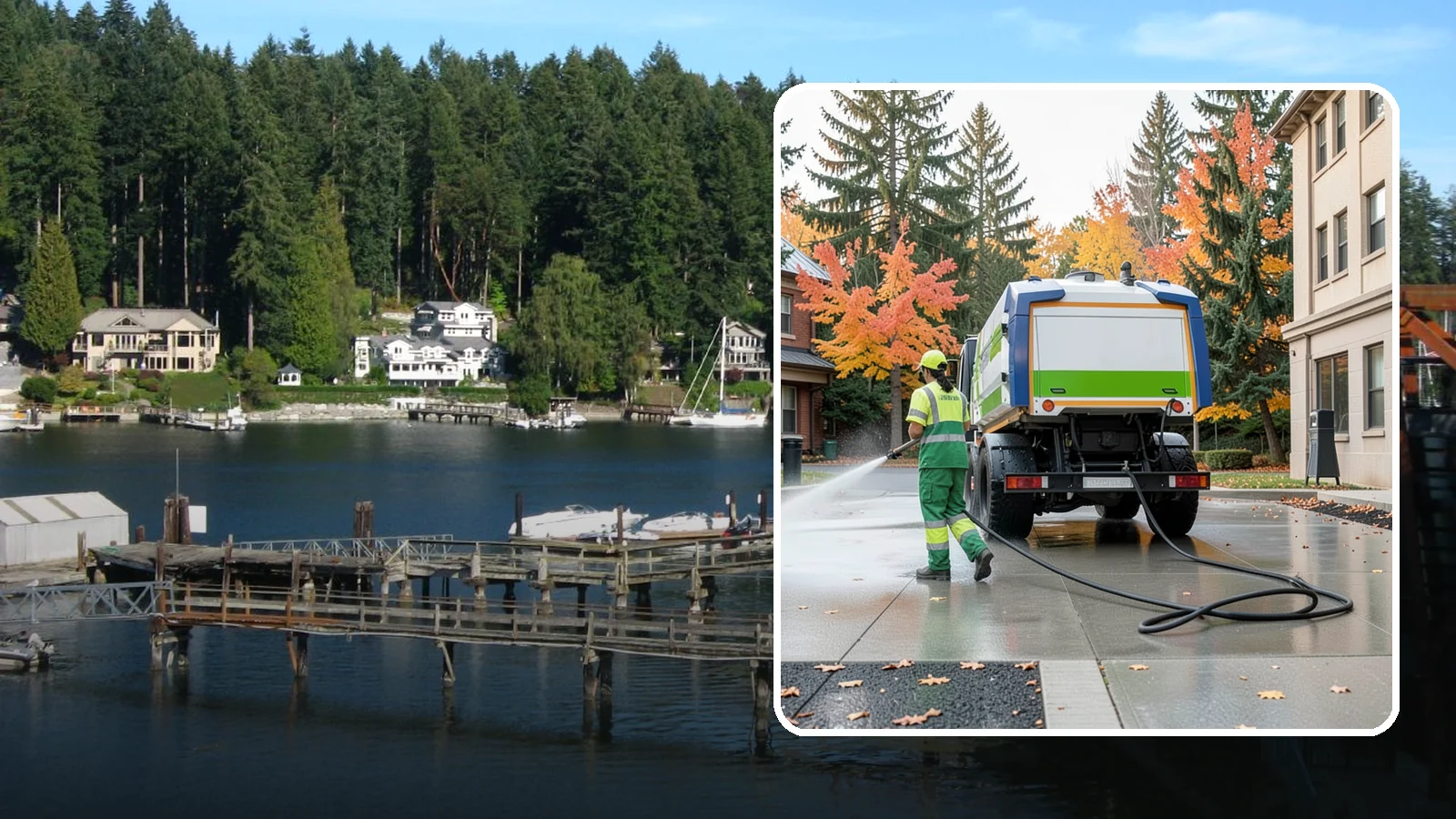 Municipal Plaza Cleaning in Gig Harbor, Pierce County, WA - We deep clean public plazas, courtyards, and gathering spaces to restore hardscape appearance for Western Washington civic...
