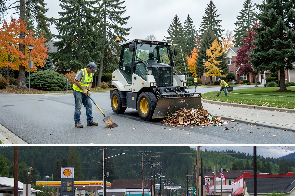Municipal Plaza Cleaning in Granite Falls, Snohomish County, WA - Plaza cleaning is scheduled in the dry season and timed ahead of major public events to present spaces at their best.