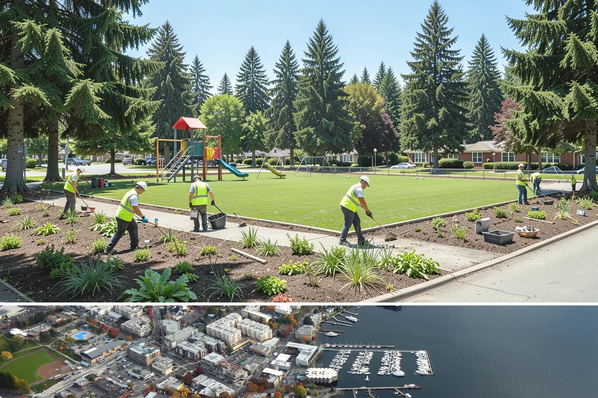 Municipal Plaza Cleaning in Kirkland, King County, WA - Plaza cleaning is scheduled in the dry season and timed ahead of major public events to present spaces at their best.