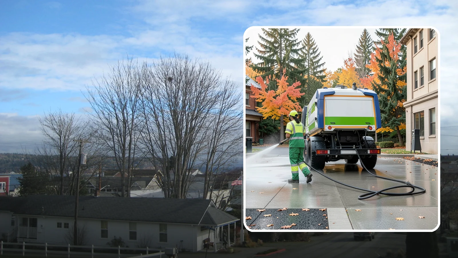 Municipal Plaza Cleaning in Langley, Island County, WA - We deep clean public plazas, courtyards, and gathering spaces to restore hardscape appearance for Western Washington civic...