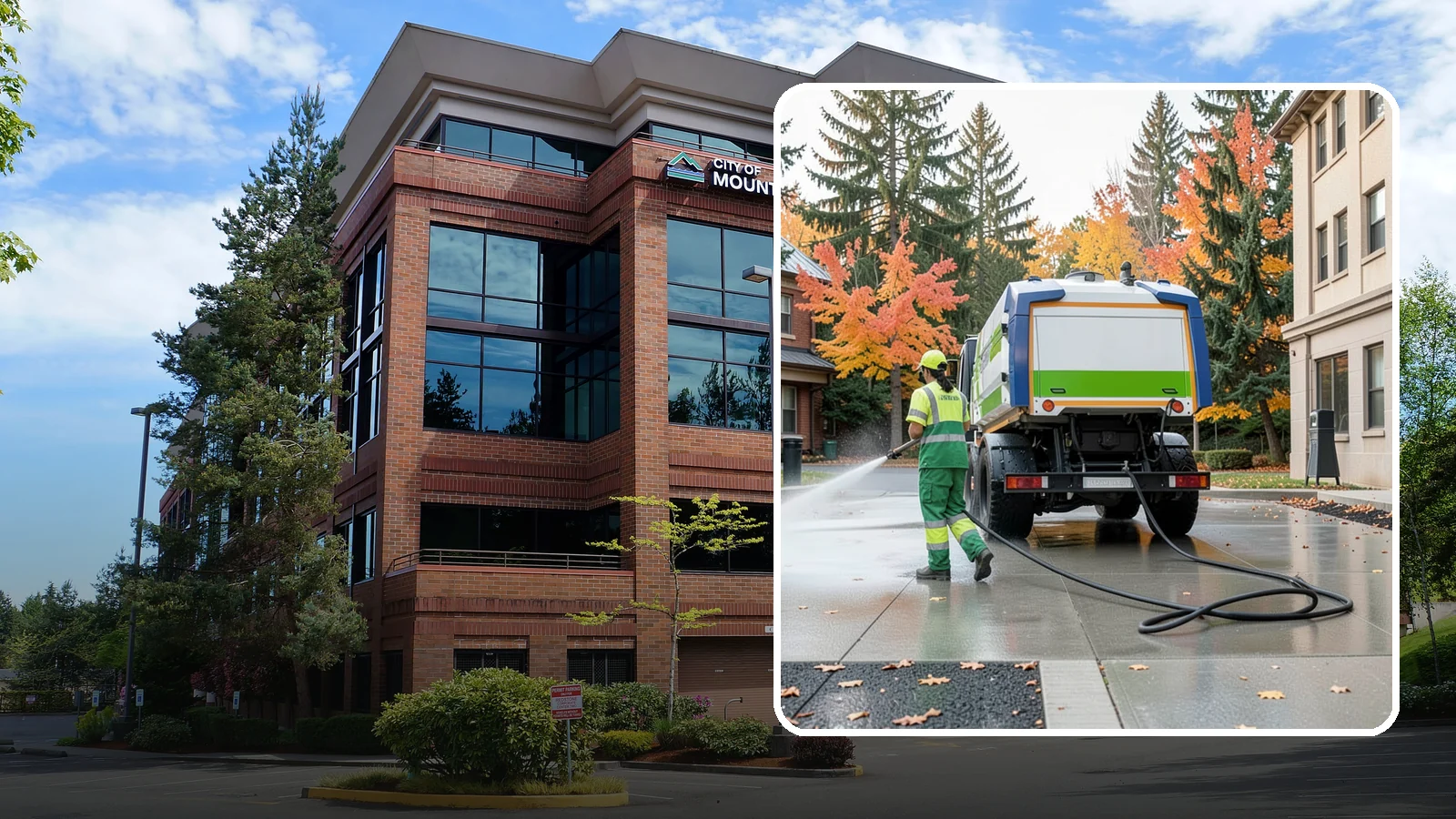 Municipal Plaza Cleaning in Mountlake Terrace, Snohomish County, WA - We deep clean public plazas, courtyards, and gathering spaces to restore hardscape appearance for Western Washington civic...
