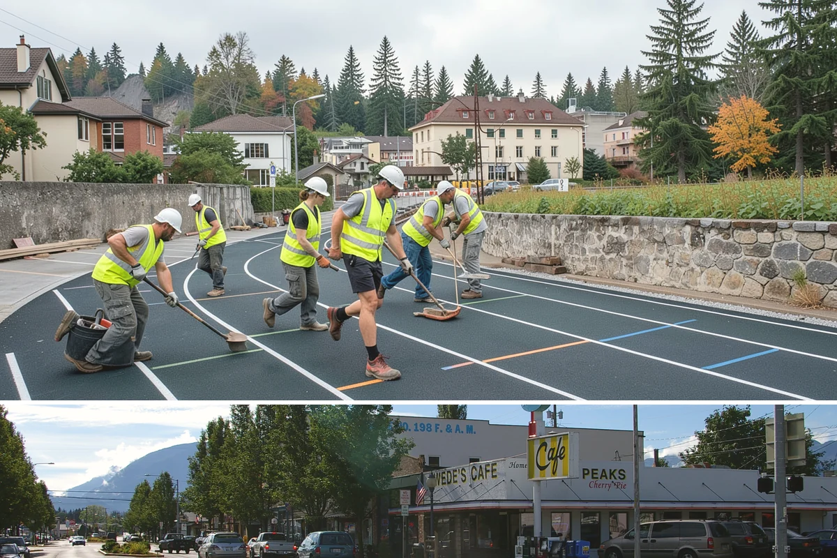 Municipal Plaza Cleaning in North Bend, King County, WA - Plaza cleaning is scheduled in the dry season and timed ahead of major public events to present spaces at their best.