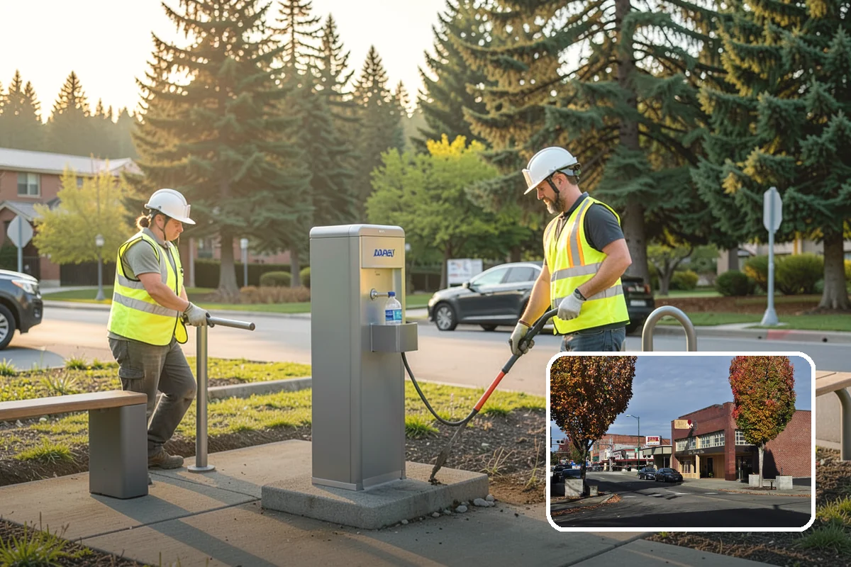 Municipal Plaza Cleaning in Puyallup, Pierce County, WA - Deep cleaning restores heavily trafficked plaza hardscapes
