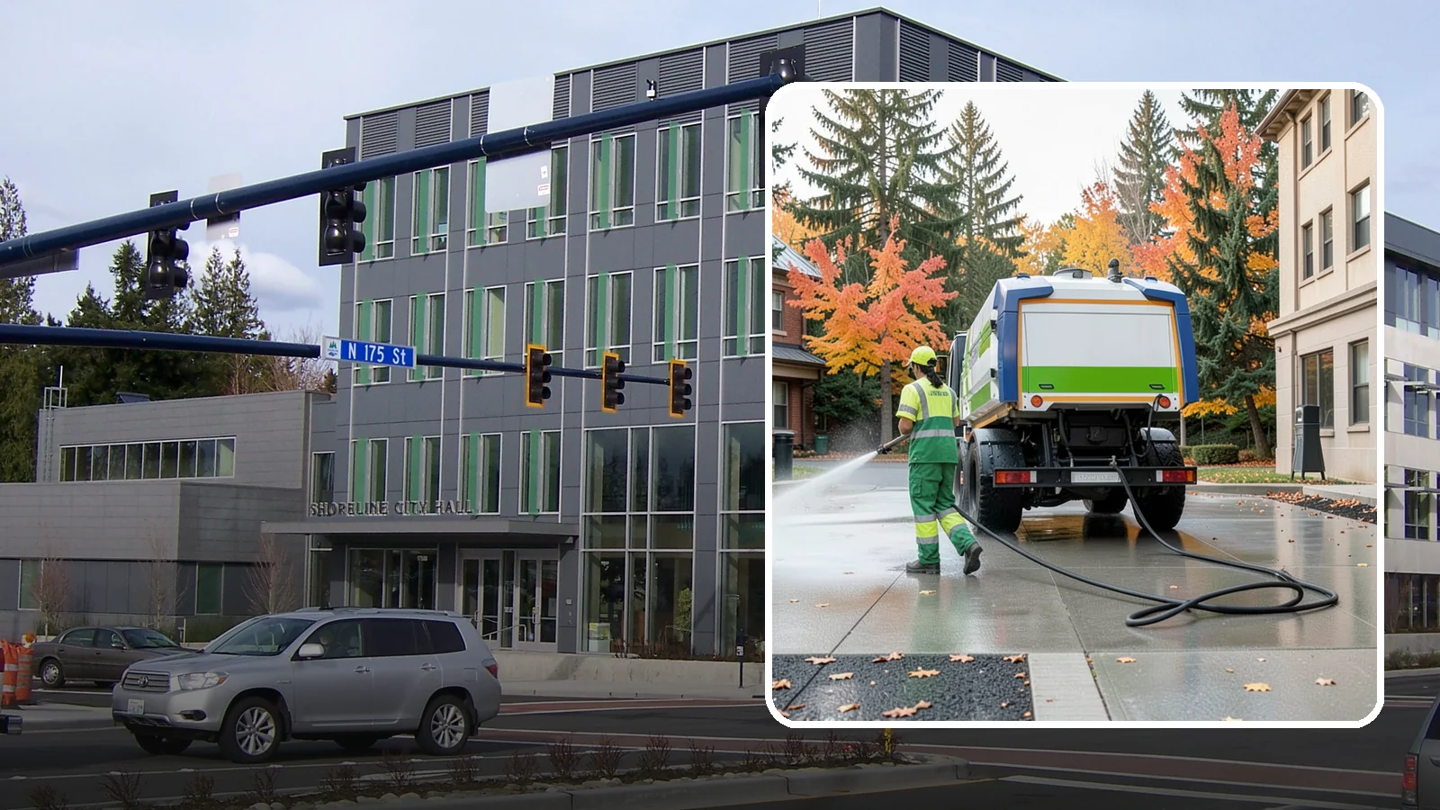Municipal Plaza Cleaning in Shoreline, King County, WA - We deep clean public plazas, courtyards, and gathering spaces to restore hardscape appearance for Western Washington civic...