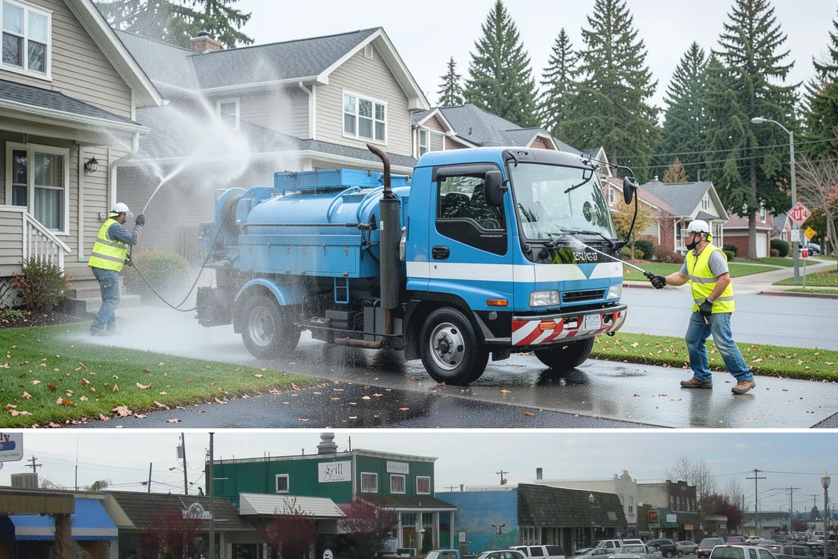 Municipal Plaza Cleaning in Stanwood, Snohomish County, WA - Plaza cleaning is scheduled in the dry season and timed ahead of major public events to present spaces at their best.