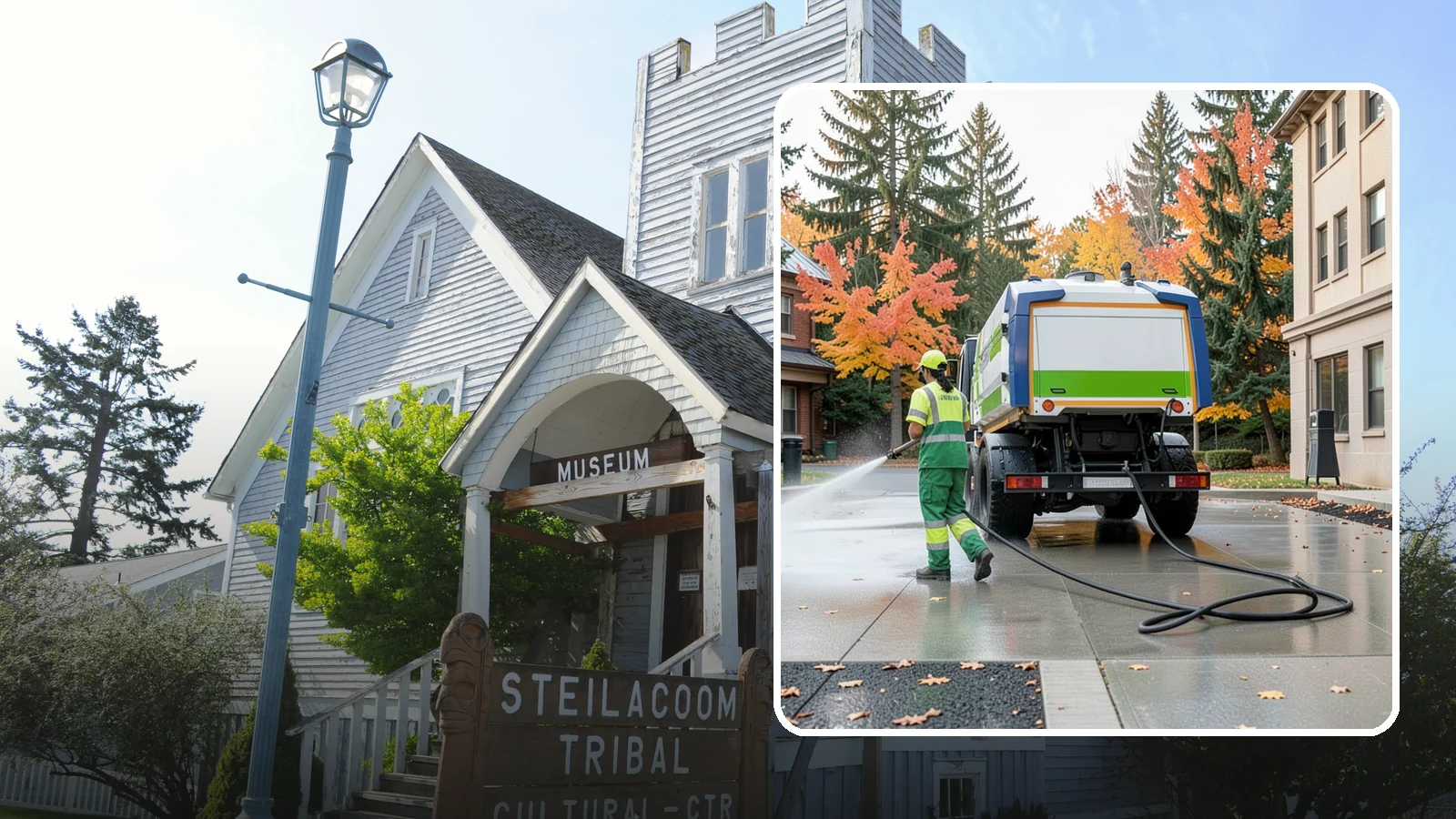 Municipal Plaza Cleaning in Steilacoom, Pierce County, WA - We deep clean public plazas, courtyards, and gathering spaces to restore hardscape appearance for Western Washington civic...