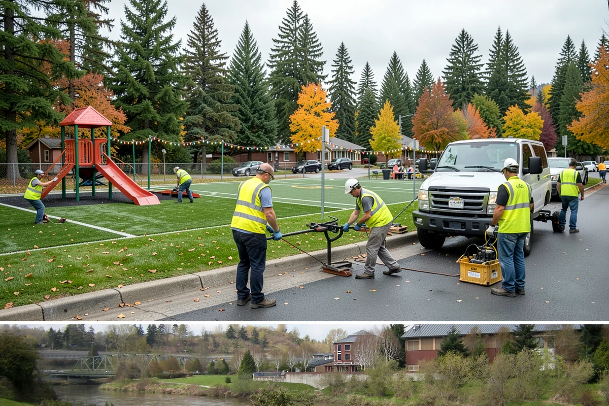 Municipal Plaza Cleaning in Tukwila, King County, WA - Plaza cleaning is scheduled in the dry season and timed ahead of major public events to present spaces at their best.