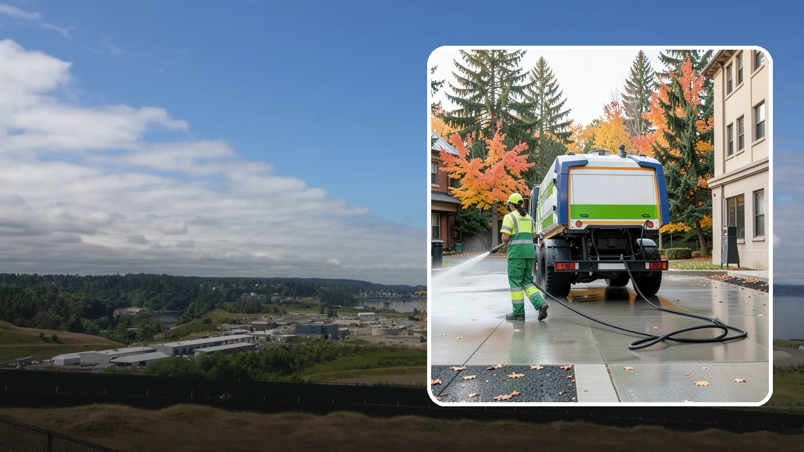 Municipal Plaza Cleaning in University Place, Pierce County, WA - We deep clean public plazas, courtyards, and gathering spaces to restore hardscape appearance for Western Washington civic...
