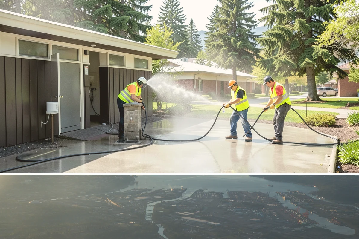 Municipal Restroom Construction in Fife, Pierce County, WA - Underground utility work and foundations proceed most reliably during the drier construction season.