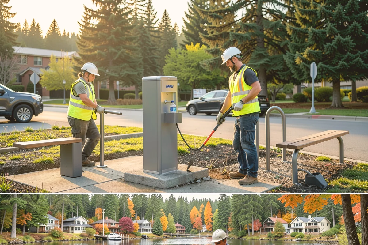 Municipal Restroom Construction in La Conner, Skagit County, WA - Underground utility work and foundations proceed most reliably during the drier construction season.