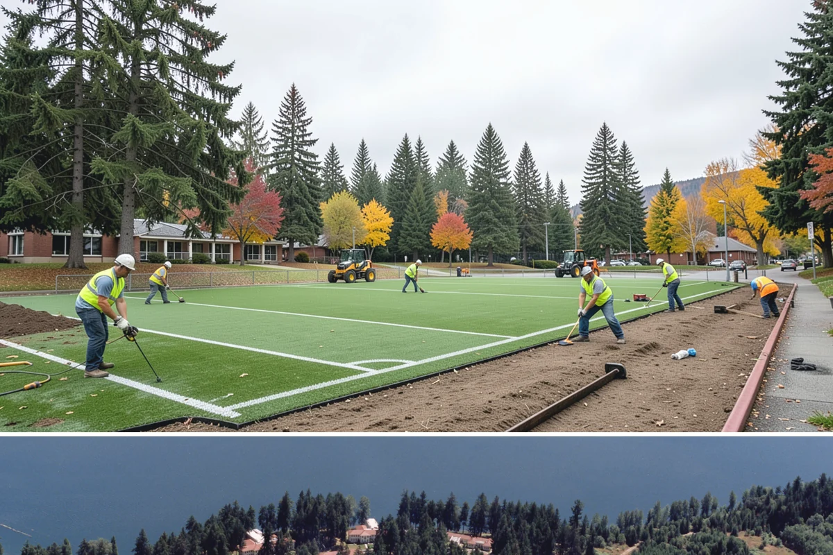 Municipal Restroom Construction in Lakewood, Pierce County, WA - Underground utility work and foundations proceed most reliably during the drier construction season.