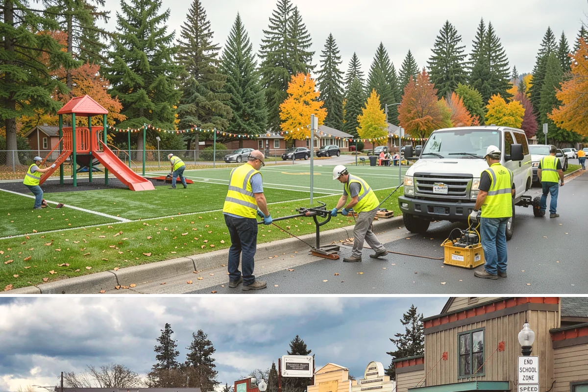 Municipal Restroom Construction in Roy, Pierce County, WA - Underground utility work and foundations proceed most reliably during the drier construction season.