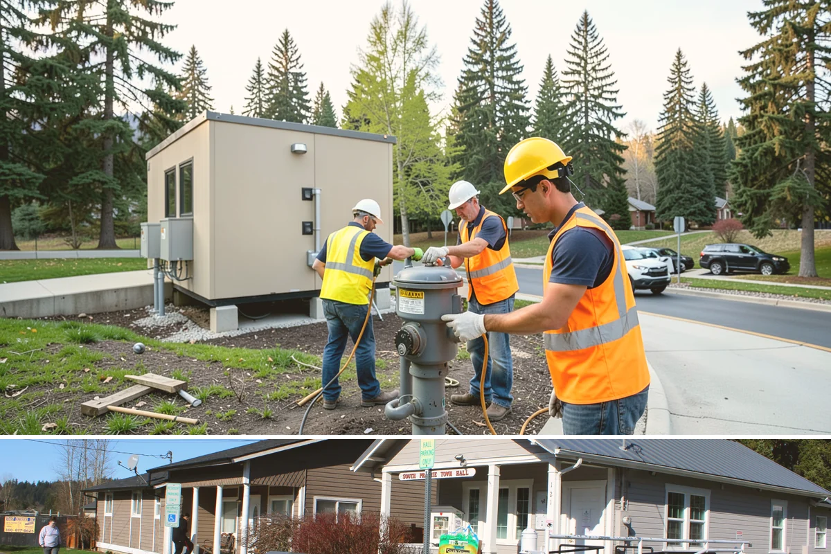 Municipal Restroom Construction in South Prairie, Pierce County, WA - Underground utility work and foundations proceed most reliably during the drier construction season.