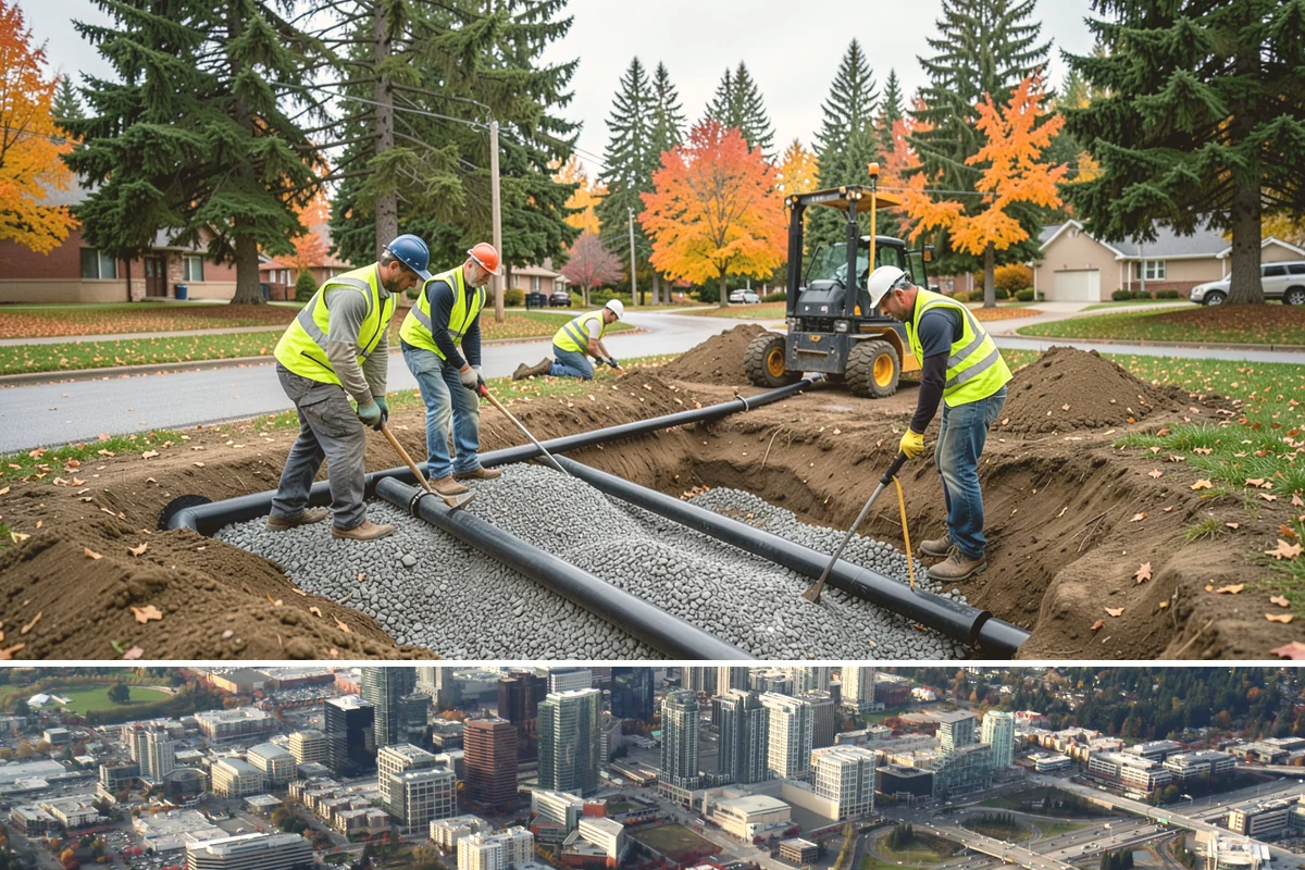 Municipal Retaining Wall Construction in Bellevue, King County, WA - Dry summer conditions keep excavations stable and allow proper compaction of engineered backfill.