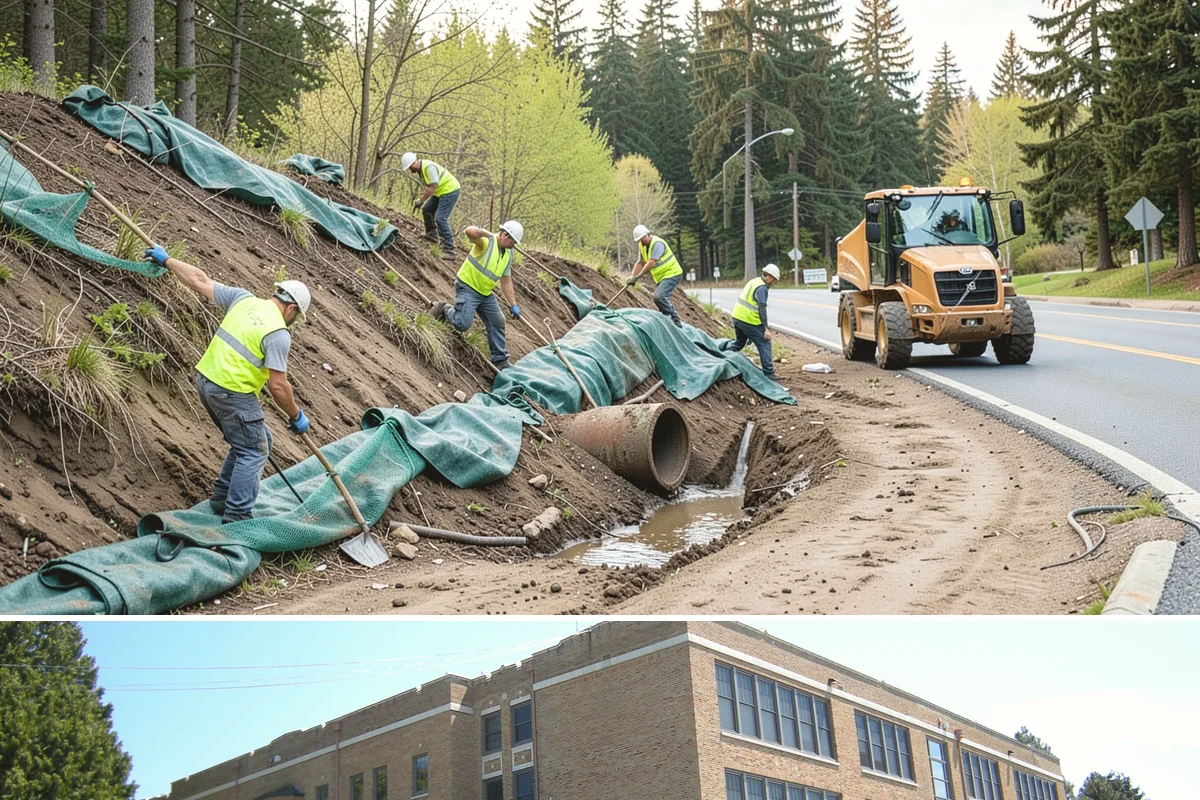 Municipal Retaining Wall Construction in Maple Valley, King County, WA - Dry summer conditions keep excavations stable and allow proper compaction of engineered backfill.
