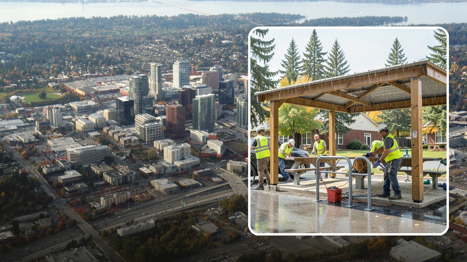 Municipal Shelter Construction in Bellevue, King County, WA - Construct picnic shelters, pavilions, and covered structures that expand usable public gathering space year-round.