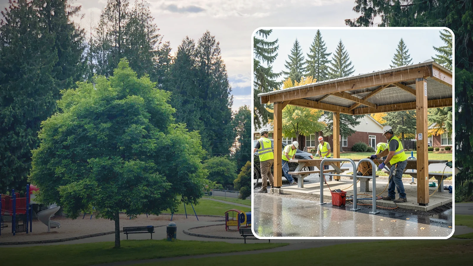 Municipal Shelter Construction in Bonney Lake, Pierce County, WA - Construct picnic shelters, pavilions, and covered structures that expand usable public gathering space year-round.
