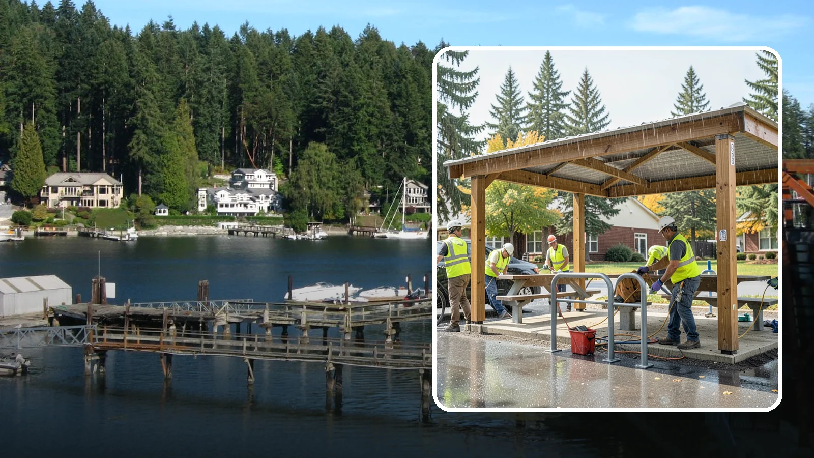Municipal Shelter Construction in Gig Harbor, Pierce County, WA - Construct picnic shelters, pavilions, and covered structures that expand usable public gathering space year-round.