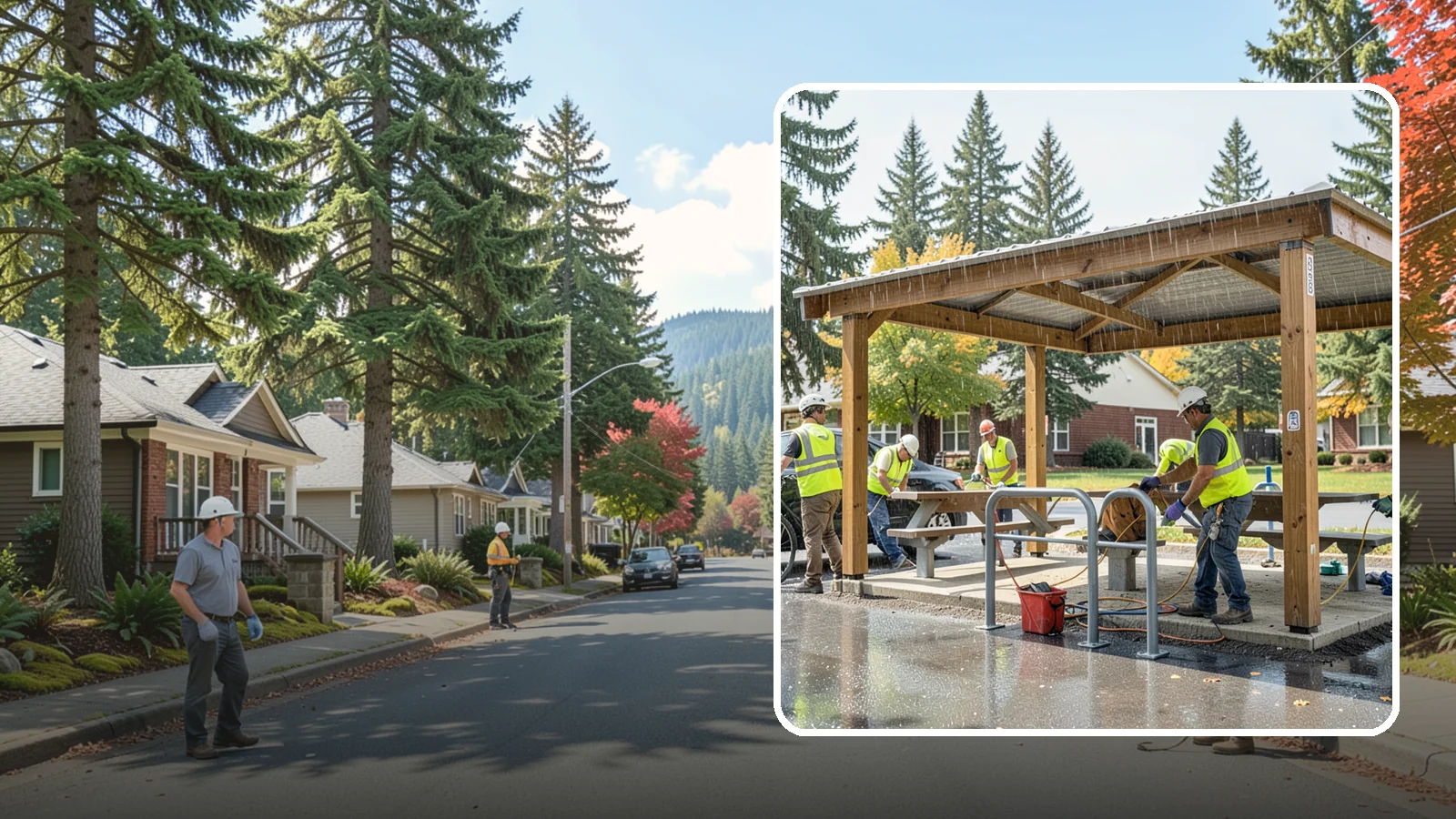 Municipal Shelter Construction in Hunts Point, King County, WA - Construct picnic shelters, pavilions, and covered structures that expand usable public gathering space year-round.
