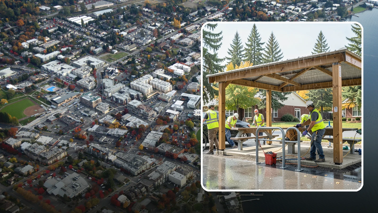 Municipal Shelter Construction in Kirkland, King County, WA - Construct picnic shelters, pavilions, and covered structures that expand usable public gathering space year-round.