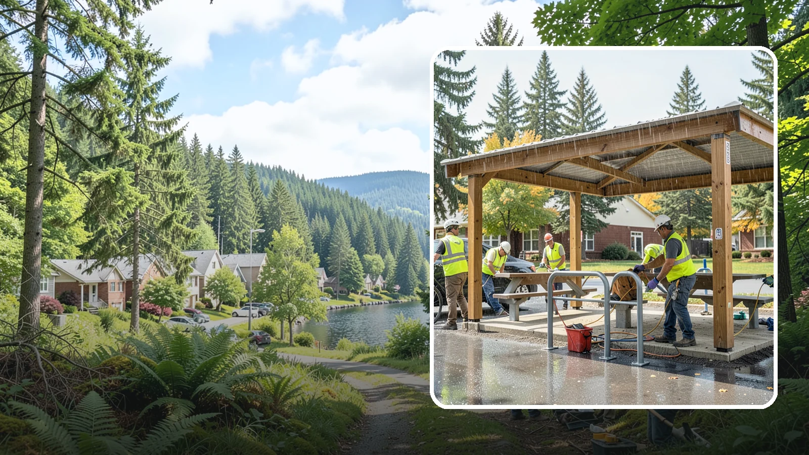 Municipal Shelter Construction in Lake Forest Park, King County, WA - Construct picnic shelters, pavilions, and covered structures that expand usable public gathering space year-round.