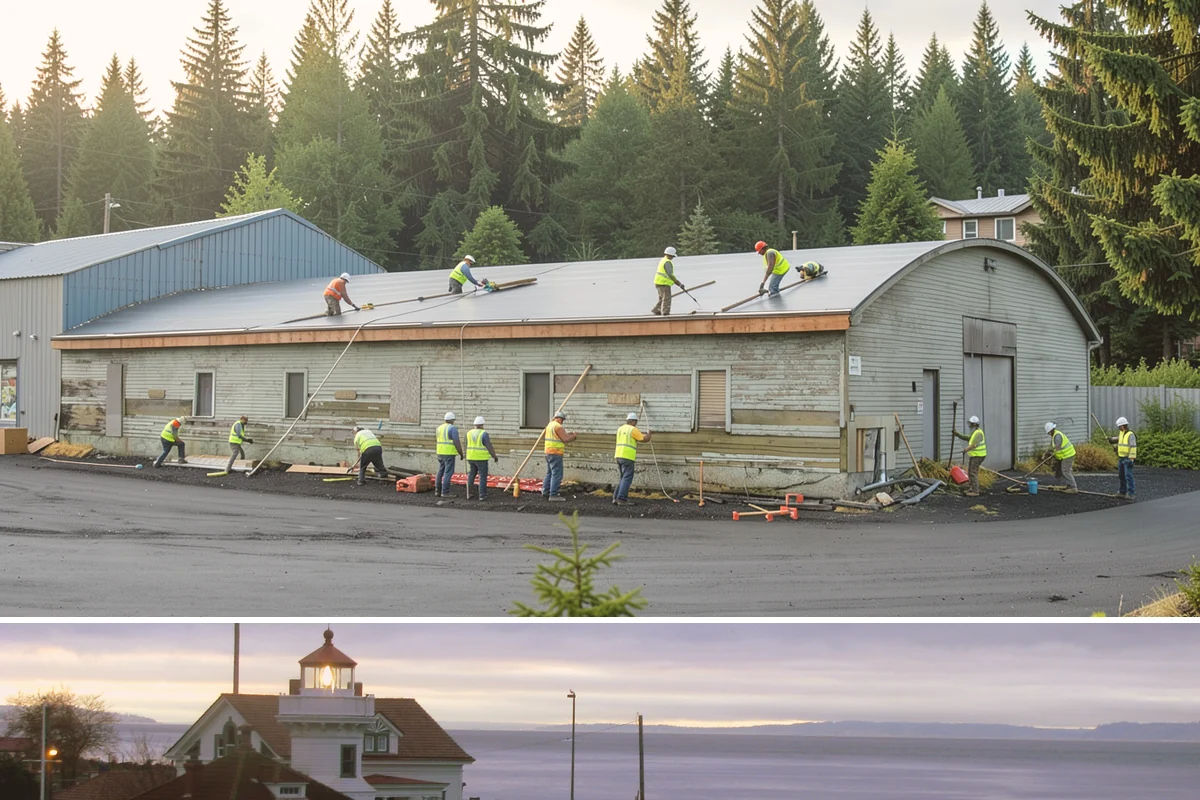 Municipal Shelter Construction in Mukilteo, Snohomish County, WA - Dry-season scheduling protects slab pours and framing from the delays wet weather imposes on structural work.