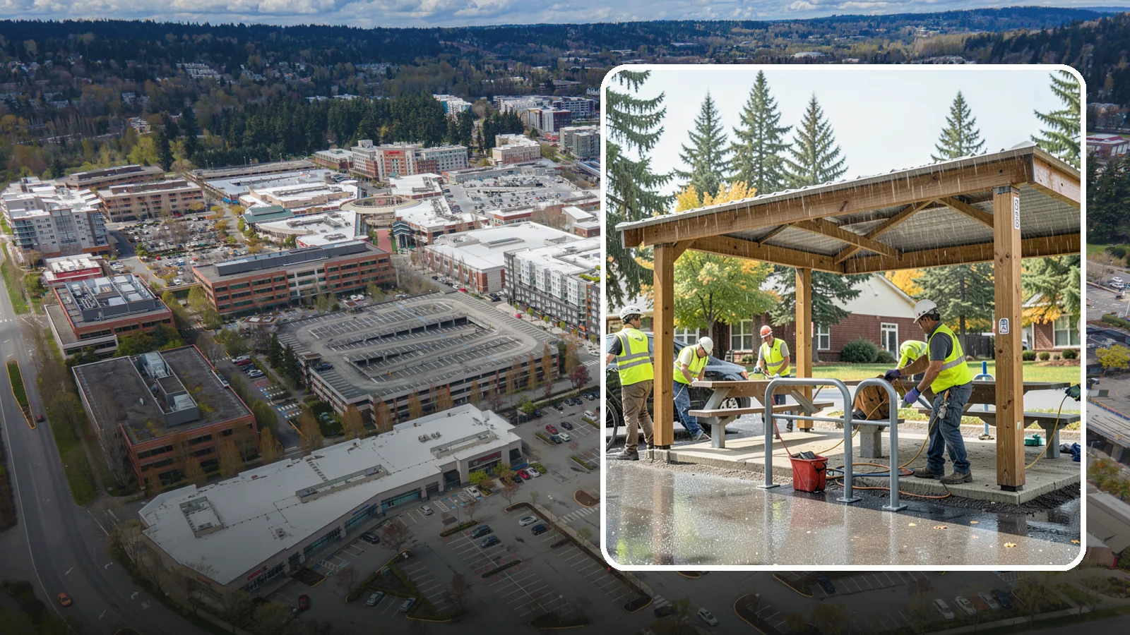 Municipal Shelter Construction in Redmond, King County, WA - Construct picnic shelters, pavilions, and covered structures that expand usable public gathering space year-round.