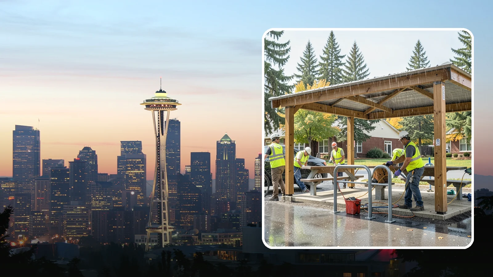 Municipal Shelter Construction in Seattle, King County, WA - Construct picnic shelters, pavilions, and covered structures that expand usable public gathering space year-round.