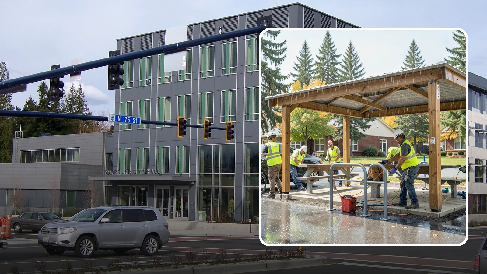 Municipal Shelter Construction in Shoreline, King County, WA - Construct picnic shelters, pavilions, and covered structures that expand usable public gathering space year-round.