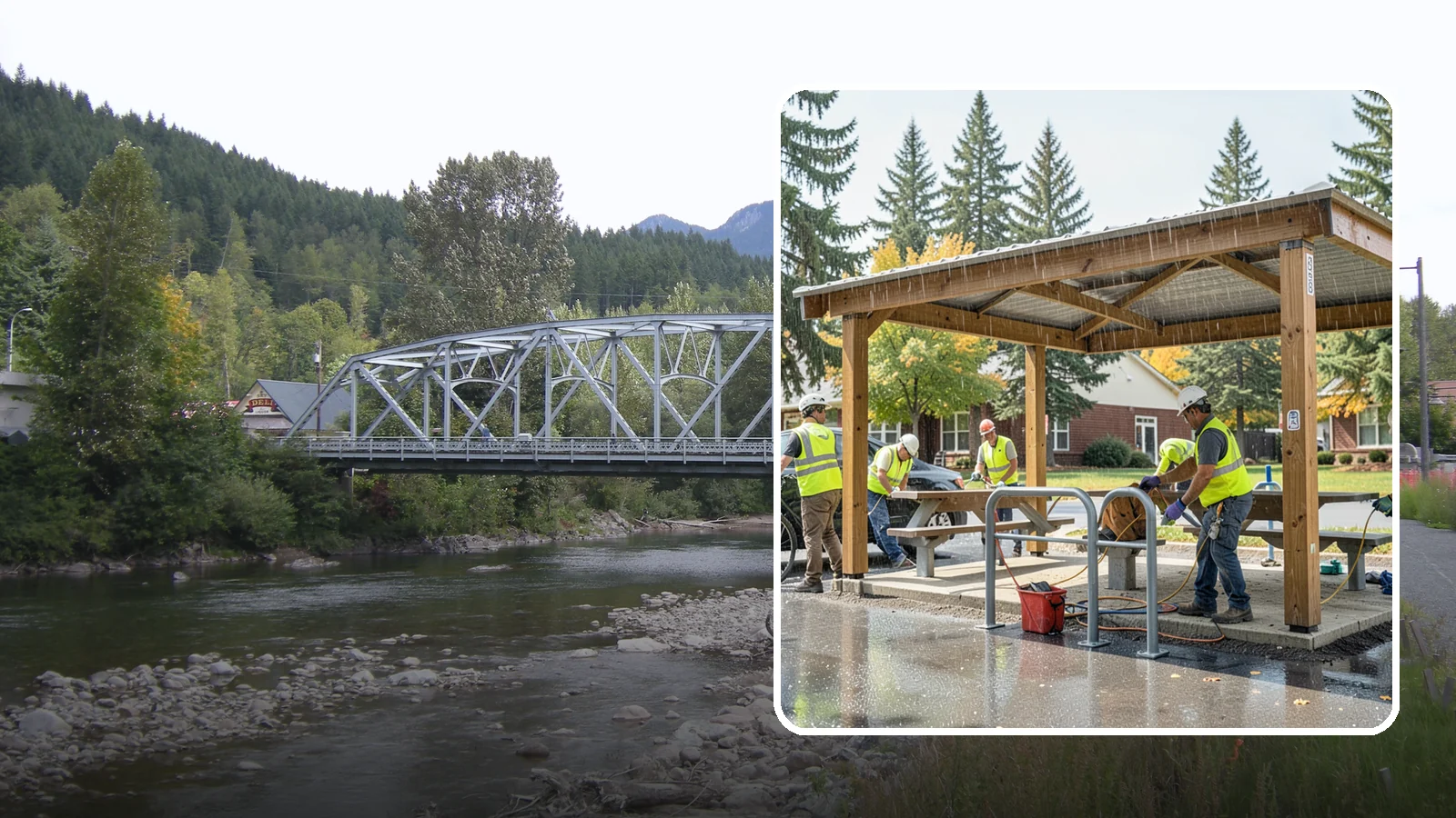 Municipal Shelter Construction in Skykomish, King County, WA - Construct picnic shelters, pavilions, and covered structures that expand usable public gathering space year-round.