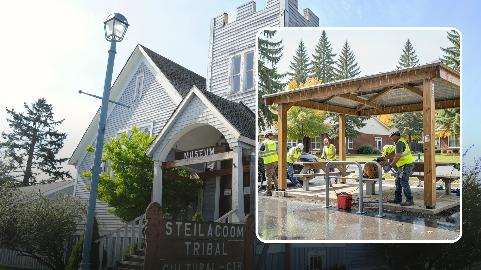 Municipal Shelter Construction in Steilacoom, Pierce County, WA - Construct picnic shelters, pavilions, and covered structures that expand usable public gathering space year-round.