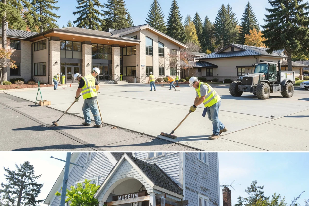 Municipal Shelter Construction in Steilacoom, Pierce County, WA - Dry-season scheduling protects slab pours and framing from the delays wet weather imposes on structural work.