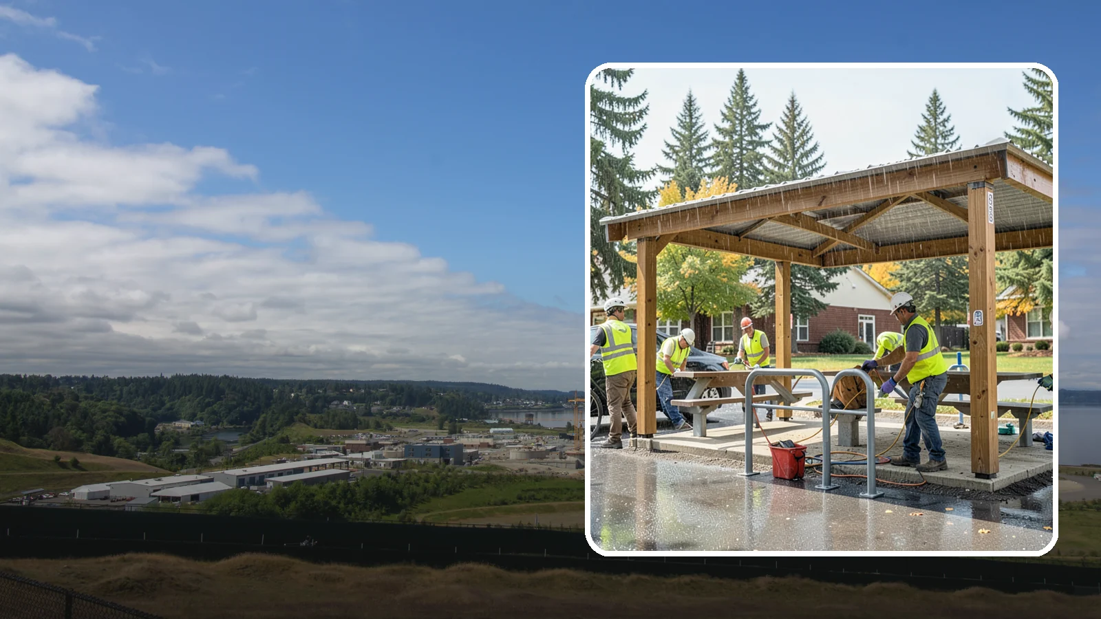 Municipal Shelter Construction in University Place, Pierce County, WA - Construct picnic shelters, pavilions, and covered structures that expand usable public gathering space year-round.